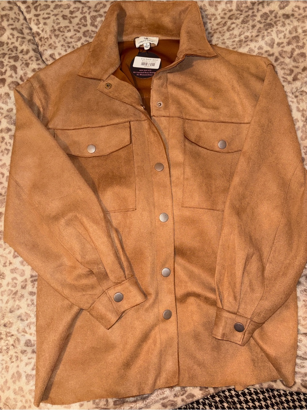 Women’s Suede-Look Tan Button-Front Jacket